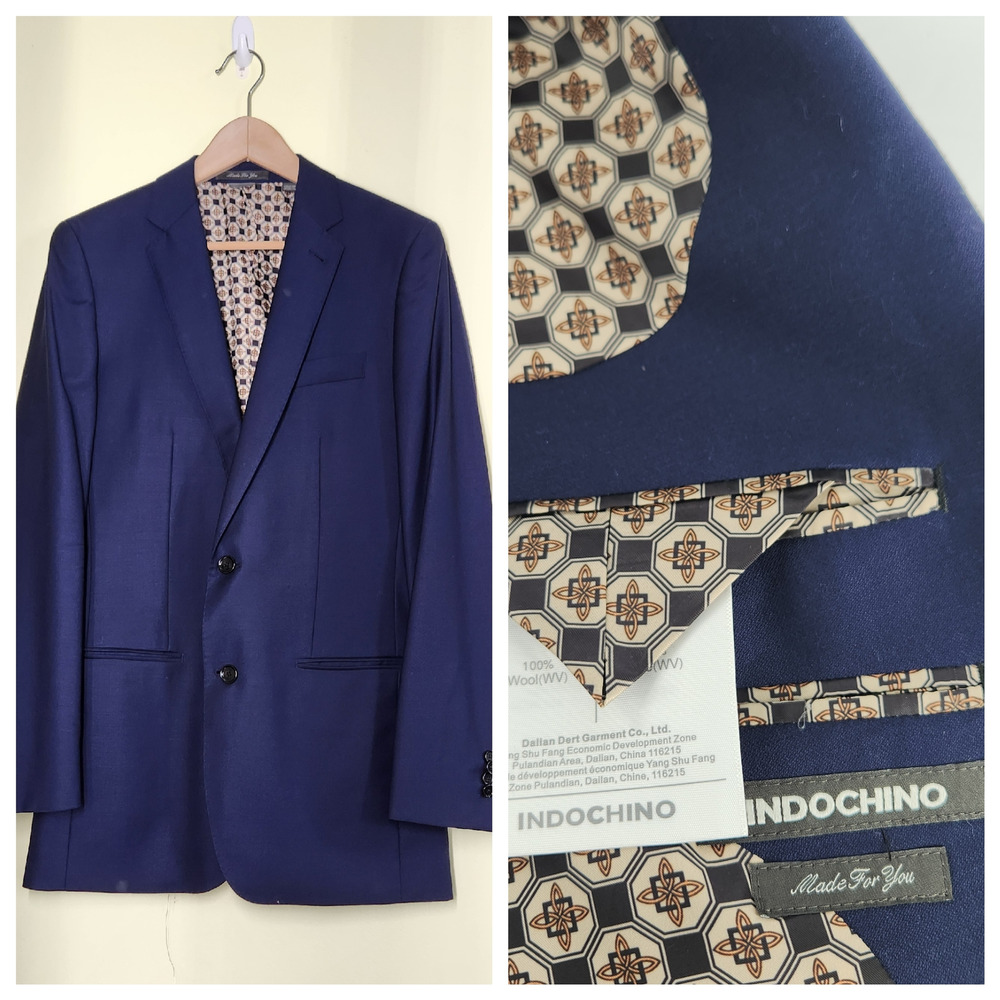 Indochino Made For You Wool Suit Blazer Men 38R Navy Blue Single Breasted Jacket